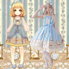 Wonderland Inspired Blue Lolita Dress with Floral Print - dress