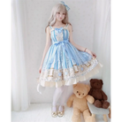 Wonderland Inspired Blue Lolita Dress with Floral Print - dress