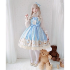 Wonderland Inspired Blue Lolita Dress with Floral Print - dress