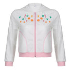 Y2K White Floral Zip Up Jacket with Hooded Design - jacket