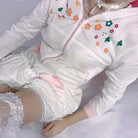 Y2K White Floral Zip Up Jacket with Hooded Design - jacket