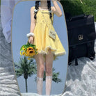 Yellow Plaid Dress with Lace Trim for Rustic Charm - Cosparty