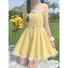 Yellow Plaid Dress with Lace Trim for Rustic Charm - shirt