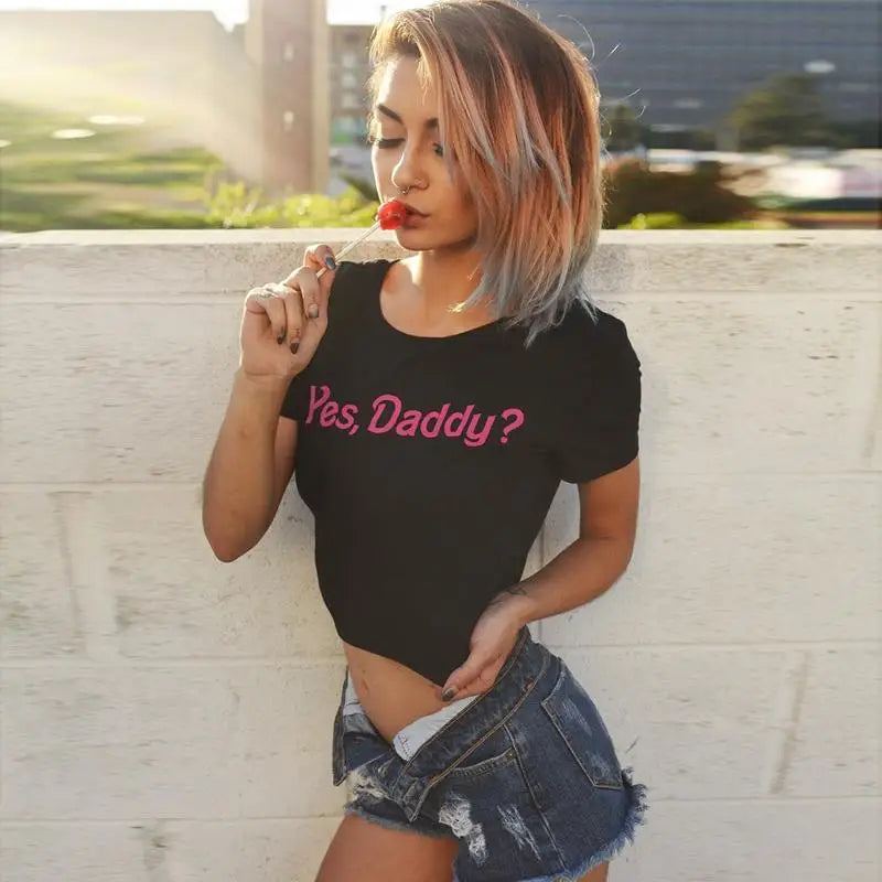 Yes Daddy Cropped Tees for Style and Comfort in Every Inch - Black / S - Shirt