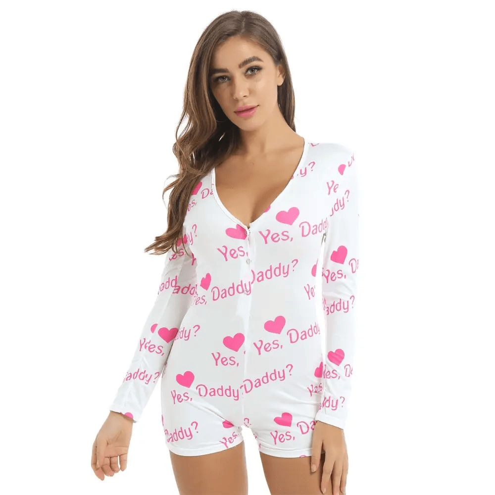 Yes Daddy Long - Sleeve Romper in Black and White - Cosparty