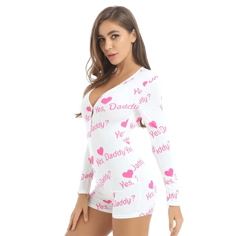 Yes Daddy Long - Sleeve Romper in Black and White - Cosparty