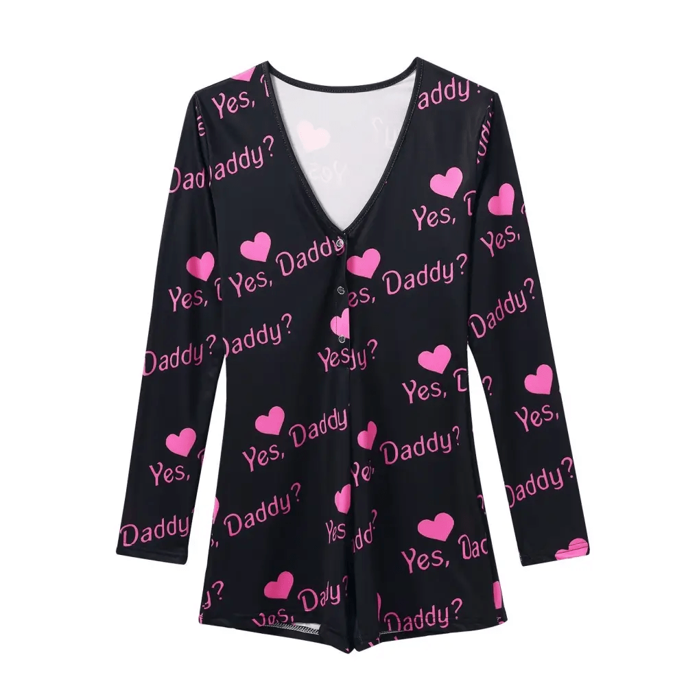 Yes Daddy Long - Sleeve Romper in Black and White - Cosparty