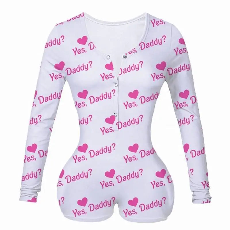 Yes Daddy Long-Sleeve Romper in Black and White - bodysuit