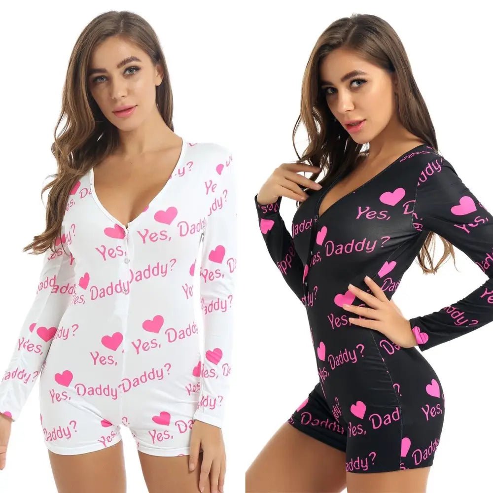 Yes Daddy Long - Sleeve Romper in Black and White - Cosparty