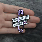 You Are Safe With Me Lavender Safety Pin Enamel Pin - pin