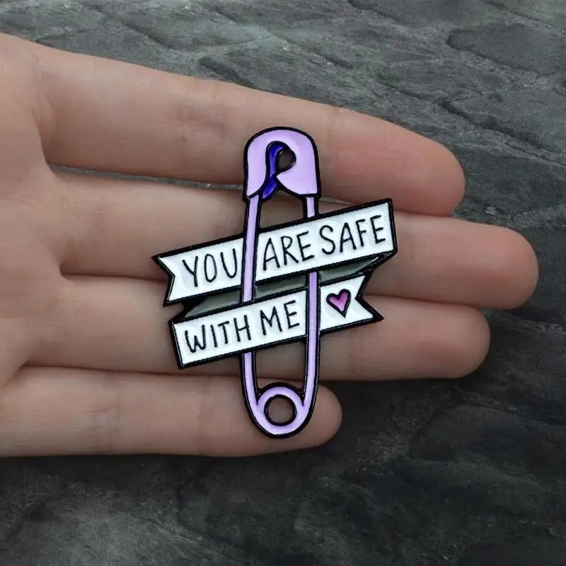 You Are Safe With Me Lavender Safety Pin Enamel Pin - Cosparty