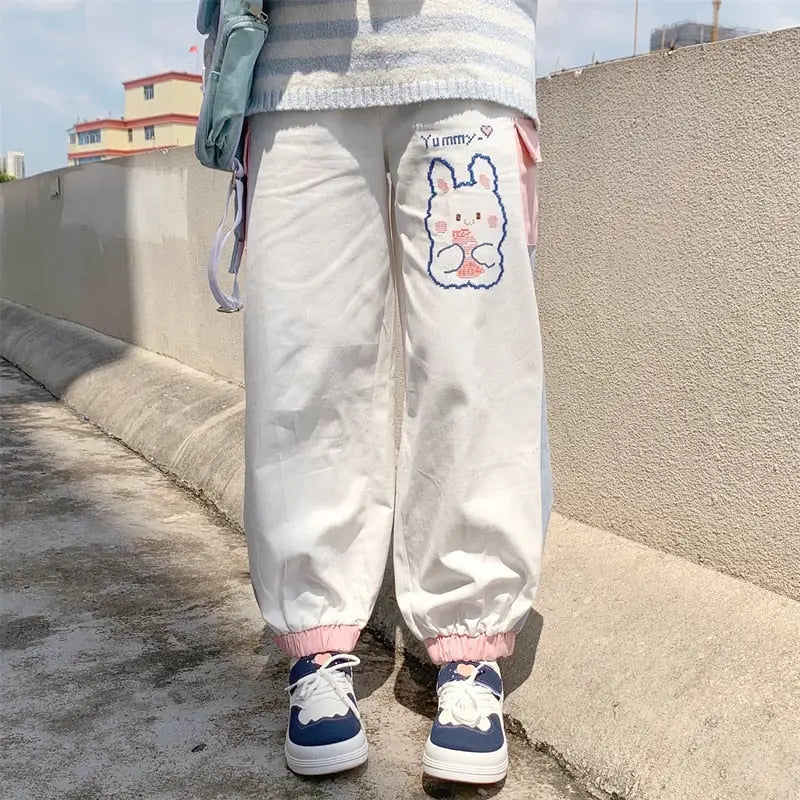 Yummy Bunny Cargo Joggers in Playful Pastel Colors - sweatpants