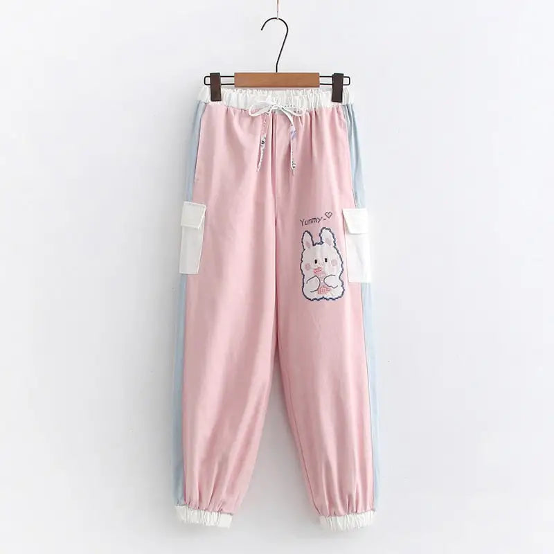 Yummy Bunny Cargo Joggers in Playful Pastel Colors - sweatpants