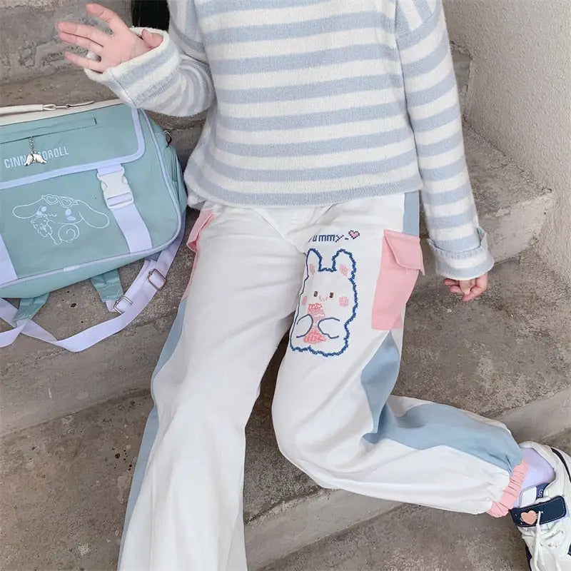 Yummy Bunny Cargo Joggers in Playful Pastel Colors - sweatpants