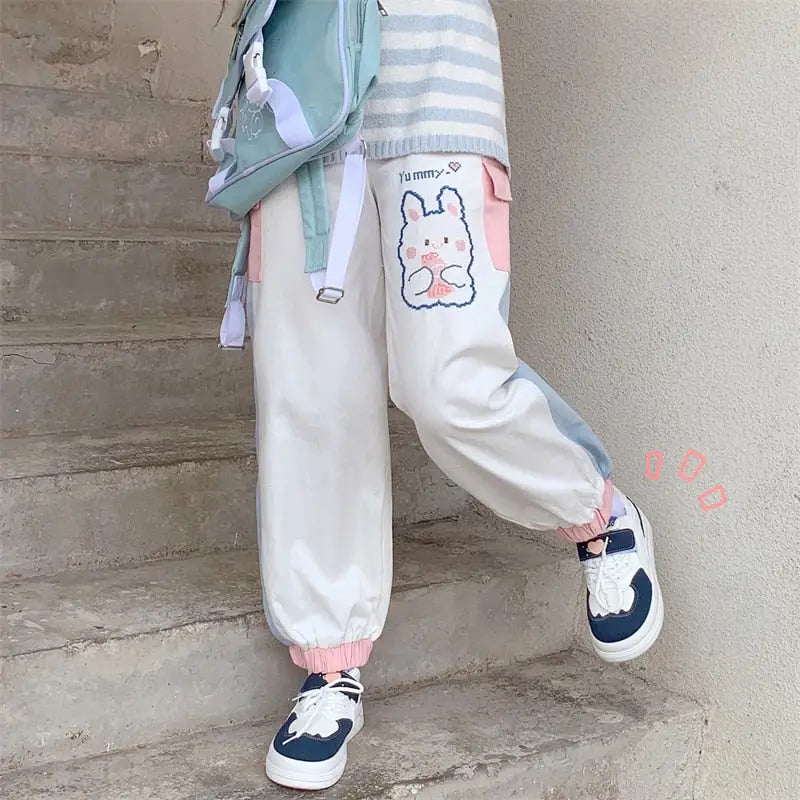 Yummy Bunny Cargo Joggers in Playful Pastel Colors - sweatpants